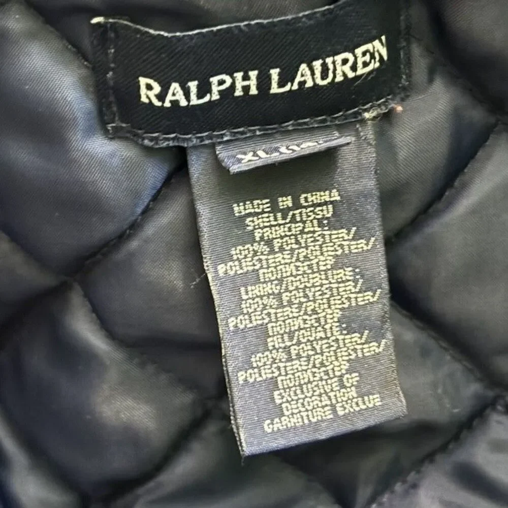 Ralph Lauren Vest Girls Size XL 16 Blue Crest Equestrian Quilted Puffer Full Zip